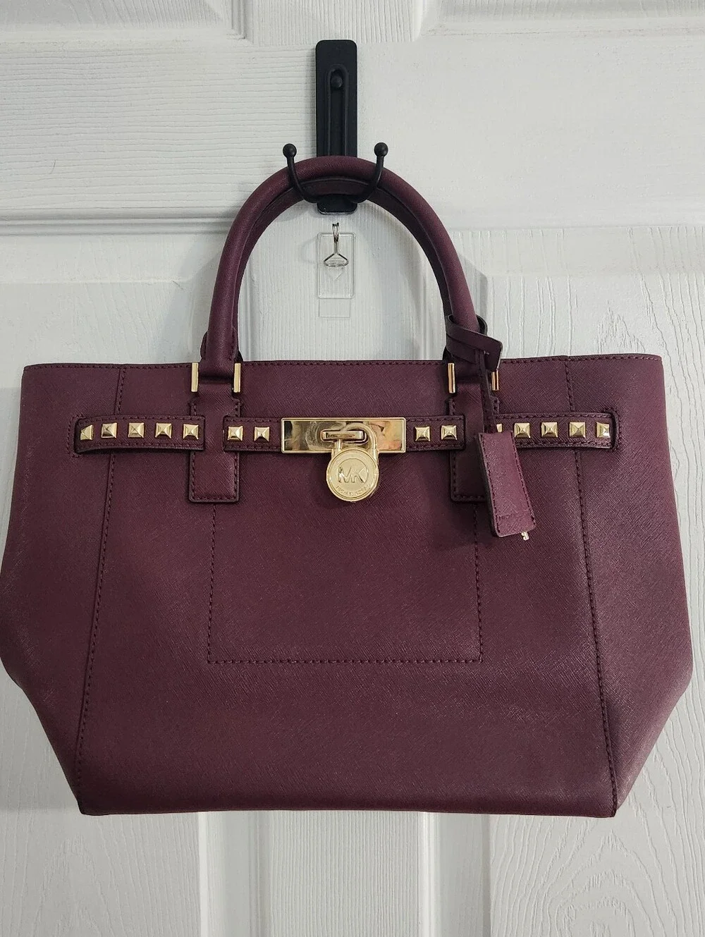 Michael Kors Hamilton Traveler tote purple glam corporate rock edgy business - Picture 1 of 14